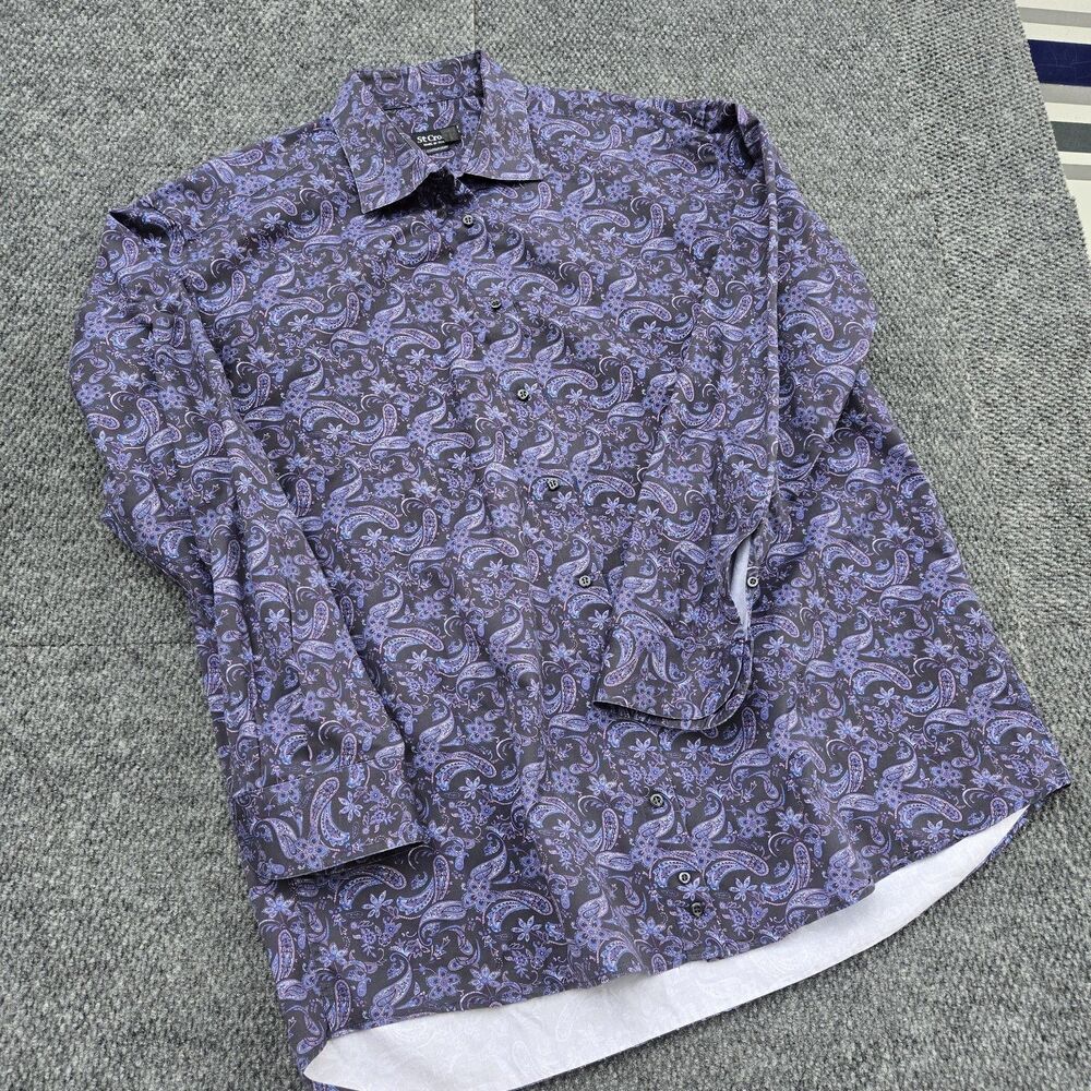 St Croix Shirt Mens XXL Italy Made Long Sleeve Button Up Cotton Paisley